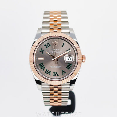 2024 ROLEX DATEJUST GREY DIAL TWO TONE EVEROSE GOLD AND OYSTER STEEL 41MM 126331