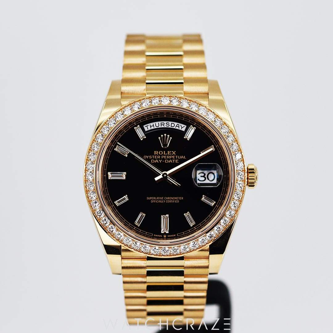 2023 ROLEX DAY-DATE BLACK DIAL DIAMOND BEZEL 40MM 228348RBR