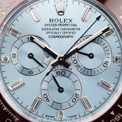 2021 ROLEX DAYTONA PLATINUM ICE BLUE DIAL DIAMOND BAGUETTE MARKERS 40MM 116506