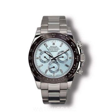 2021 ROLEX DAYTONA PLATINUM ICE BLUE DIAL DIAMOND BAGUETTE MARKERS 40MM 116506