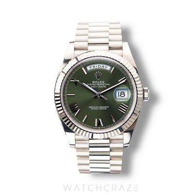 2020 ROLEX DAY-DATE WHITE GOLD ROMAN NUMERAL GREEN DIAL 40MM 228239