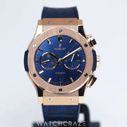 2016 HUBLOT CHRONOGRAPH CLASSIC FUSION KING GOLD BLUE DIAL 45MM 521.OX.7180.LR