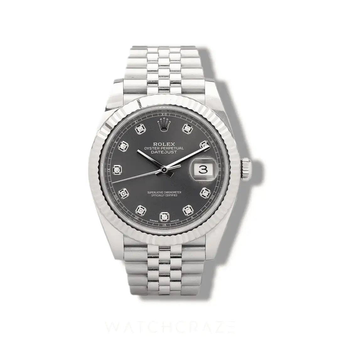 2017 ROLEX DATEJUST RHODIUM DIAL DIAMOND MARKERS 41MM 126334