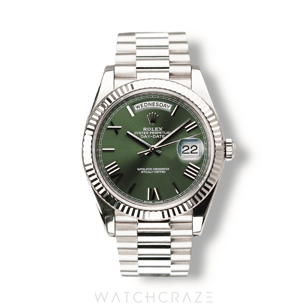 ROLEX DAYDATE WHITE GOLD OLIVE GREEN DIAL 40MM 226239 (Year Unknown)