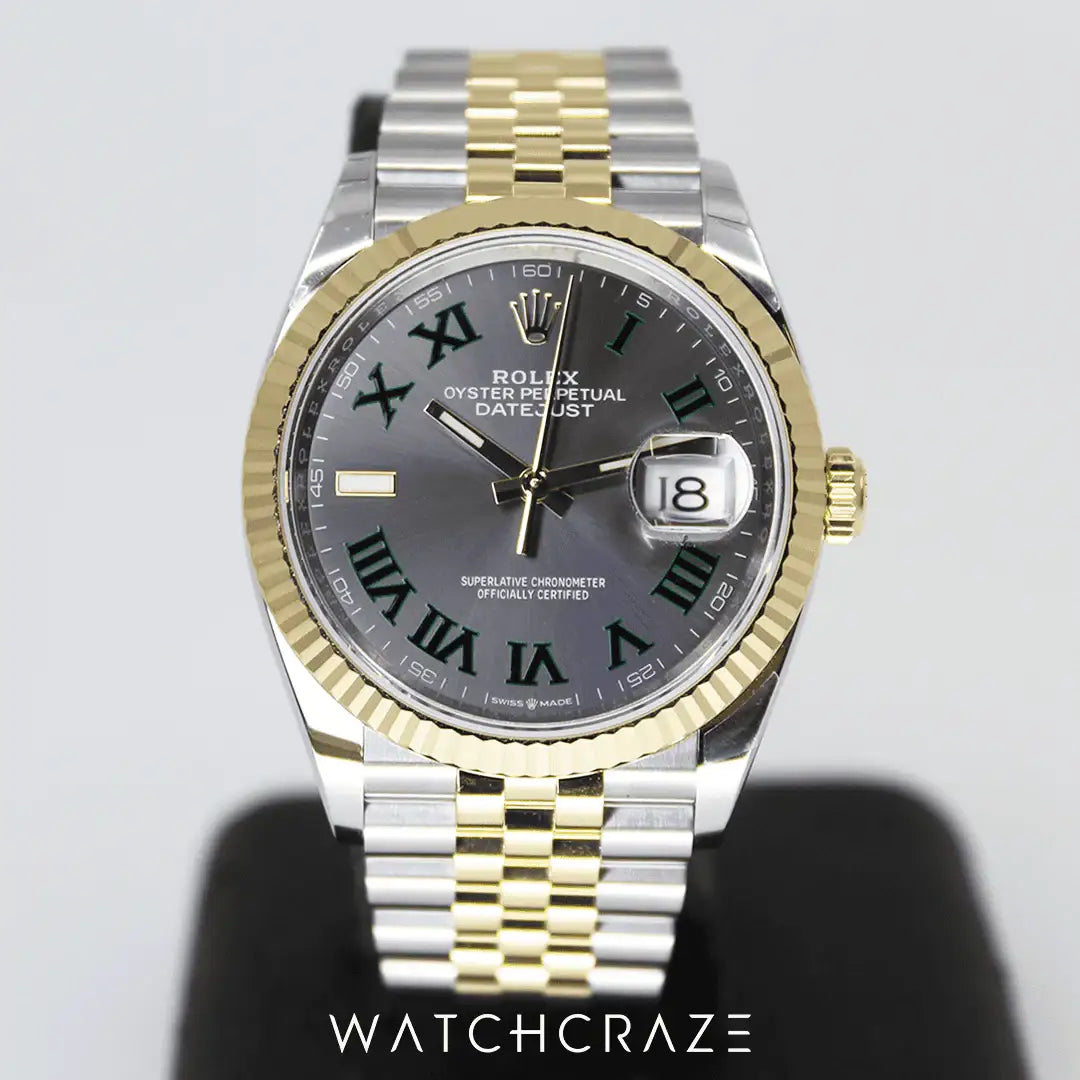 2023 ROLEX DATEJUST TWO TONE YELLOW GOLD 36MM 126233 WIMBELDON DIAL