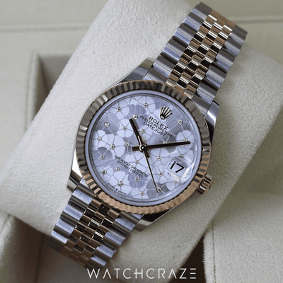 2023 ROLEX DATEJUST TWO-TONE ROSE GOLD FLORAL-MOTIF DIAL 31MM 278271
