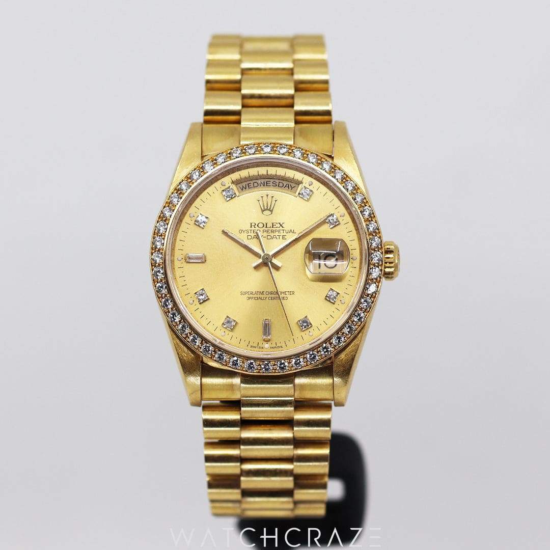 1995 Rolex Day-Date Gold Diamond Bezel 36MM 18348