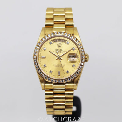 1995 Rolex Day-Date Gold Diamond Bezel 36MM 18348