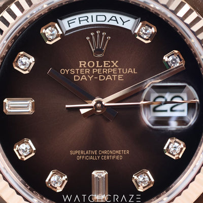 2023 ROLEX DAY-DATE CHOCOLATE DIAL ROSE GOLD BRACELET 36MM 128235