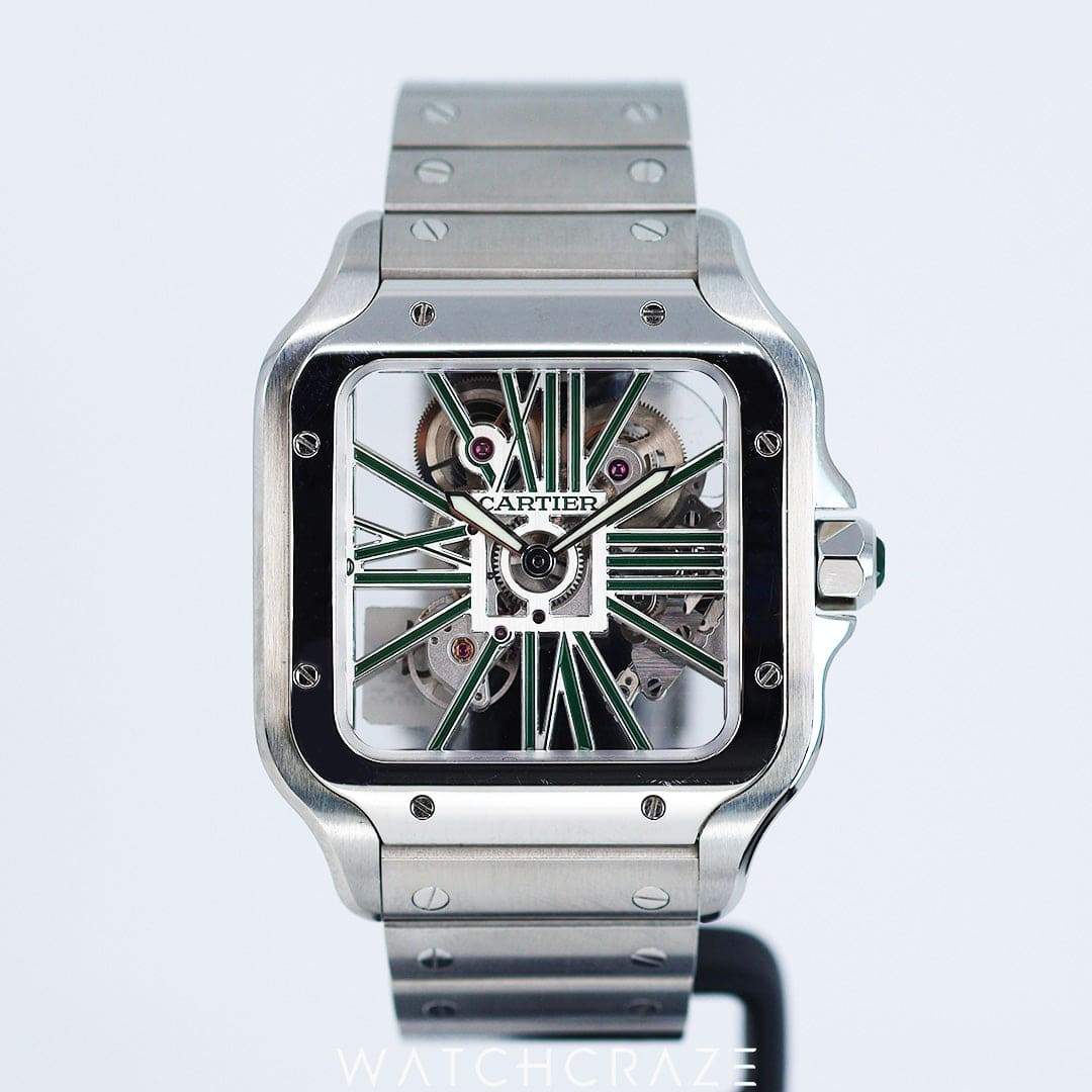2023 CARTIER SANTOS DE CARTIER SKELETON GREEN WHSA0028