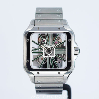 2023 CARTIER SANTOS DE CARTIER SKELETON GREEN WHSA0028