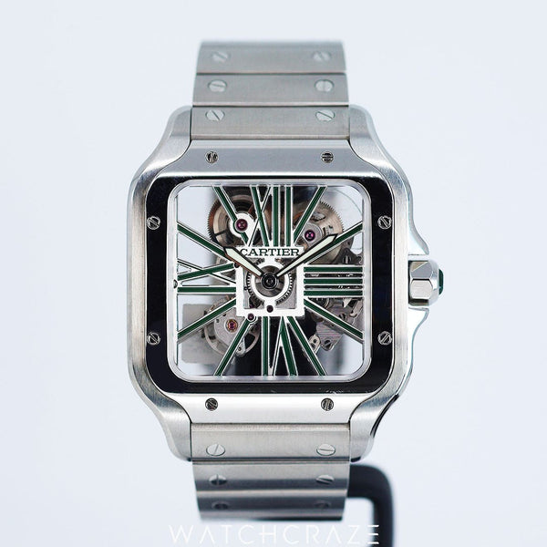 2023 CARTIER SANTOS DE CARTIER SKELETON GREEN WHSA0028