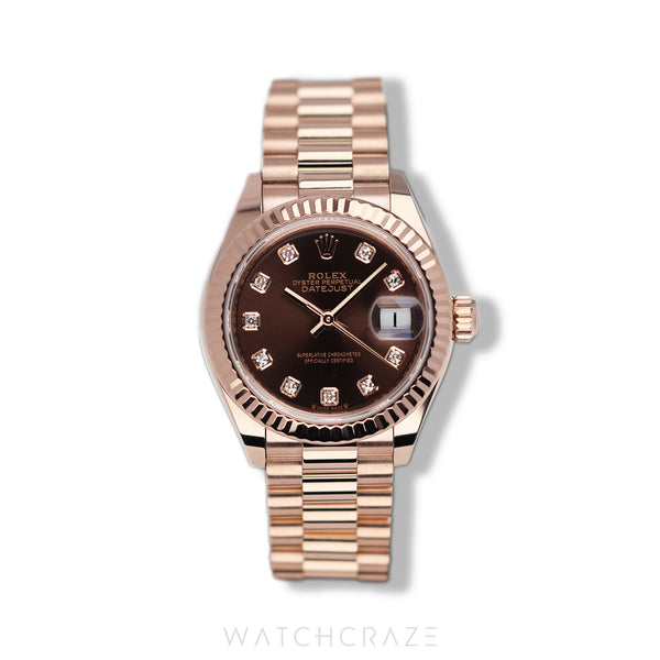 2021 ROLEX LADY-DATEJUST EVEROSE CHOCOLATE DIAL DIAMOND MARKERS 28MM 279175