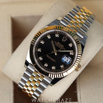 2024 ROLEX DATEJUST TWO TONE YELLOW GOLD AND STEEL BLACK DIAL DIAMOND MARKERS 36MM 126233