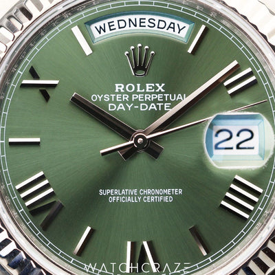 ROLEX DAYDATE WHITE GOLD OLIVE GREEN DIAL 40MM 226239 (Year Unknown)