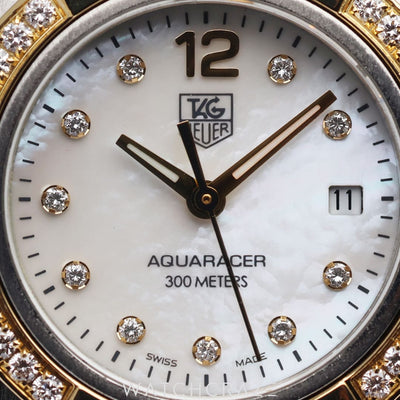 LADIES TAG HEUER AQUARACER TWO TONE YELLOW GOLD AND STEEL 26MM WAF1450.BB0825