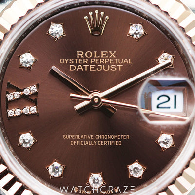 2021 ROLEX DATEJUST TWO TONE ROSE GOLD AND STEEL CHOCOLATE DIAL 28MM 279171