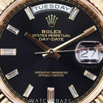 2019 ROLEX DAY-DATE YELLOW GOLD BAGUETTE MARKERS BLACK DIAL 40MM 228238