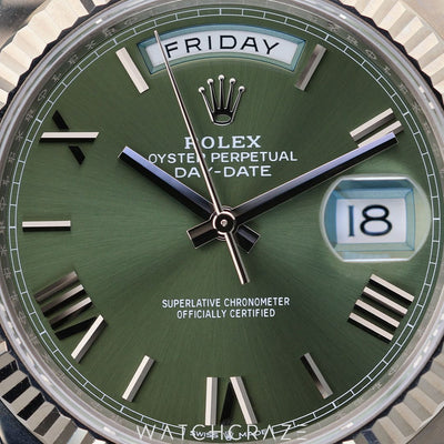 2020 ROLEX DAY-DATE WHITE GOLD ROMAN NUMERAL GREEN DIAL 40MM 228239