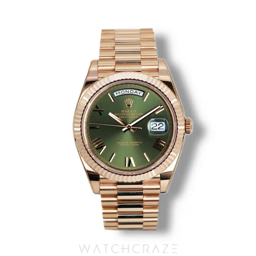 2023 ROLEX DAY DATE ROSE GOLD OLIVE GREEN DIAL 40MM 228235