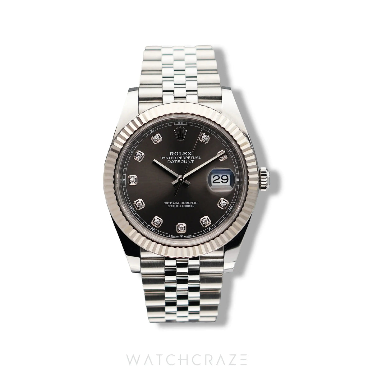 2023 ROLEX DATEJUST RHODIUM DIAL DIAMOND MARKERS 41MM 126334