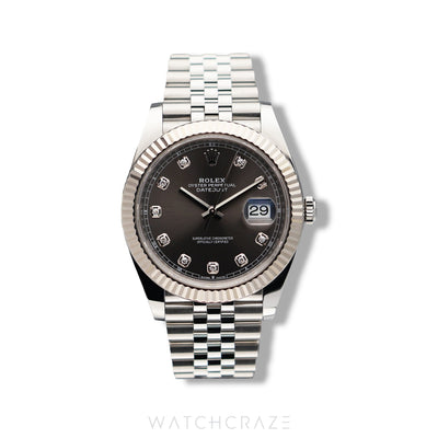 2023 ROLEX DATEJUST RHODIUM DIAL DIAMOND MARKERS 41MM 126334