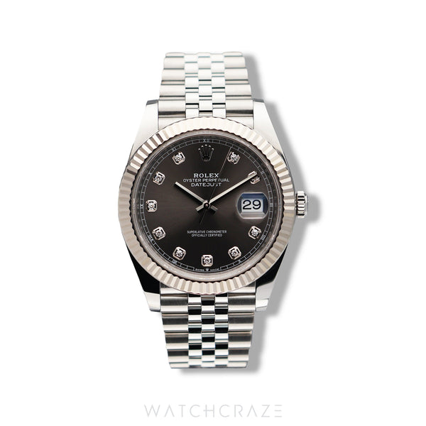 2023 ROLEX DATEJUST RHODIUM DIAL DIAMOND MARKERS 41MM 126334