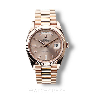2020 ROLEX DAY-DATE SUNDUST DIAL BAGUETTE 40MM 228235