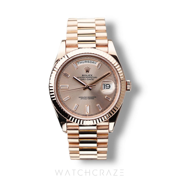 2020 ROLEX DAY-DATE SUNDUST DIAL BAGUETTE 40MM 228235