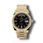 2019 ROLEX DAY-DATE YELLOW GOLD BAGUETTE MARKERS BLACK DIAL 40MM 228238