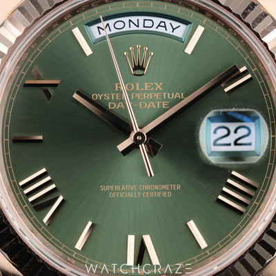 2023 ROLEX DAY DATE ROSE GOLD OLIVE GREEN DIAL 40MM 228235