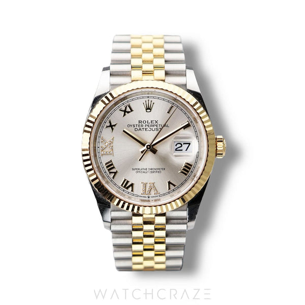 2022 ROLEX DATEJUST TWO TONE GOLD AND STEEL SILVER DIAL 36MM 126233