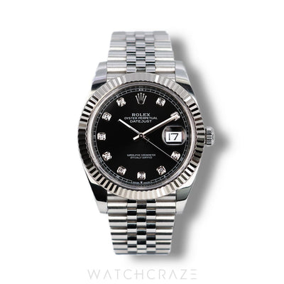 2020 ROLEX DATEJUST BLACK DIAL DIAMOND MARKER 41MM 126334