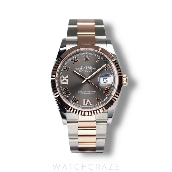 2024 ROLEX DATEJUST TWO TONE ROSE GOLD AND STEEL GREY DIAL 36MM 126231