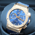 2016 HUBLOT CHRONOGRAPH CLASSIC FUSION KING GOLD BLUE DIAL 45MM 521.OX.7180.LR