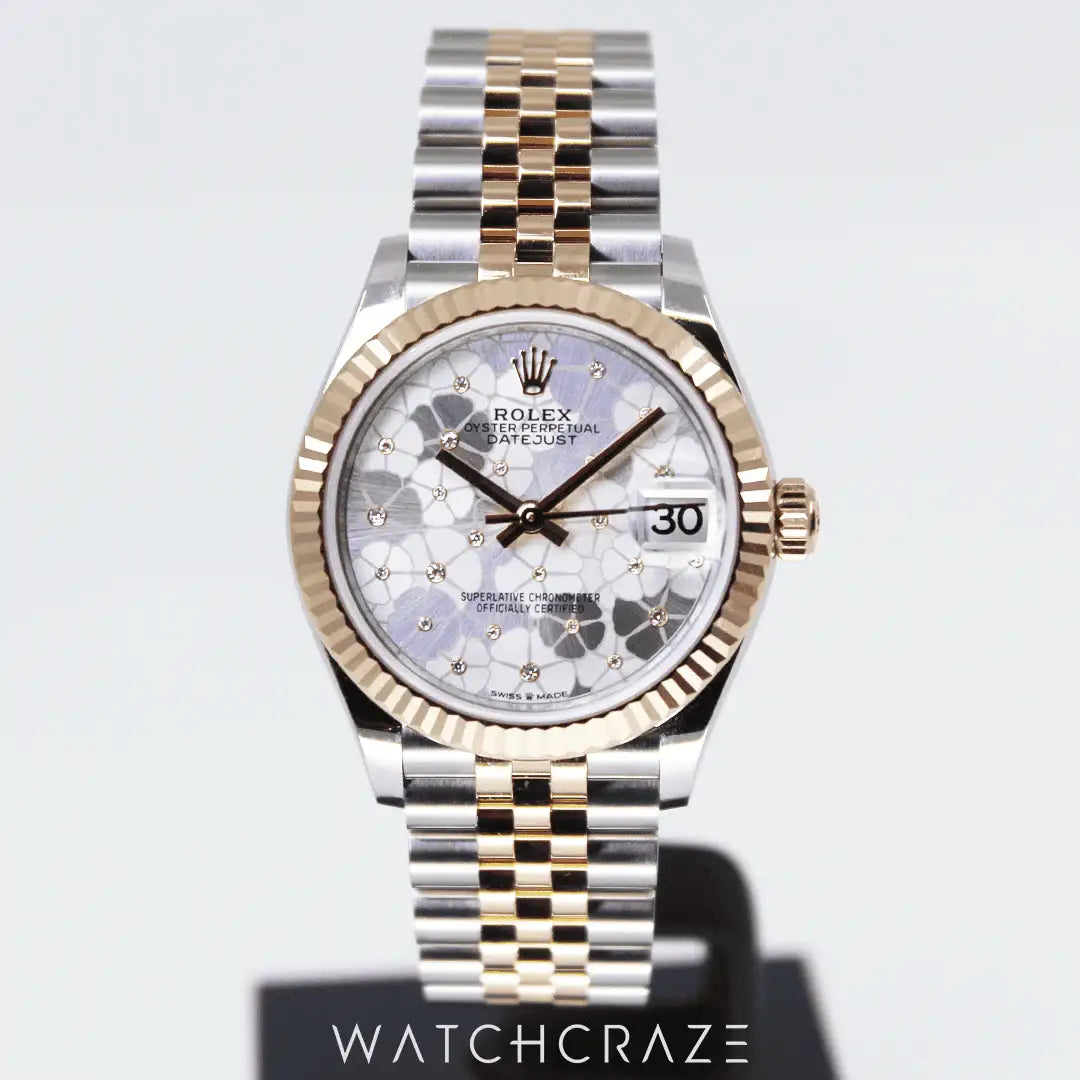 2023 ROLEX DATEJUST TWO-TONE ROSE GOLD FLORAL-MOTIF DIAL 31MM 278271