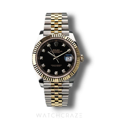 2024 ROLEX DATEJUST TWO TONE YELLOW GOLD AND STEEL DIAMOND MARKERS BLACK DIAL 41MM 126333