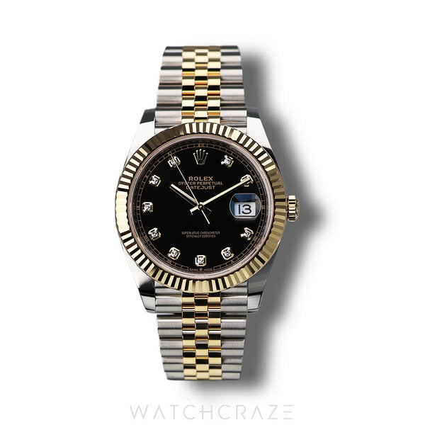2024 ROLEX DATEJUST TWO TONE YELLOW GOLD AND STEEL DIAMOND MARKERS BLACK DIAL 41MM 126333
