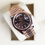 2019 ROLEX DAY-DATE ROSE GOLD DIAMOND MARKERS CHOCOLATE DIAL 40MM 228235