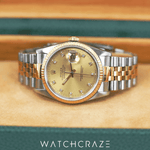 1988 ROLEX DATE-JUST 36 TWO TONE CHAMPAGNE DIAMOND MARKERS 16233