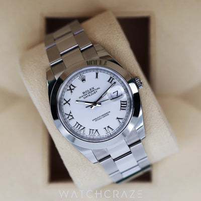 2020 ROLEX DATEJUST WHITE ROMAN DIAL STEEL 41MM 126300