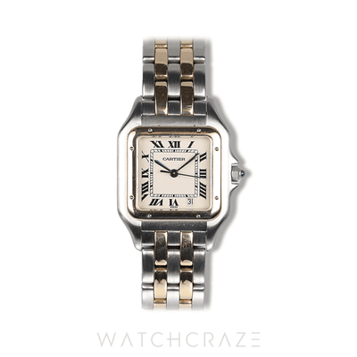 CARTIER PANTHERE TWO TONE YELLOW GOLD AND STEEL WHITE ROMAN DIAL 29MM 183949