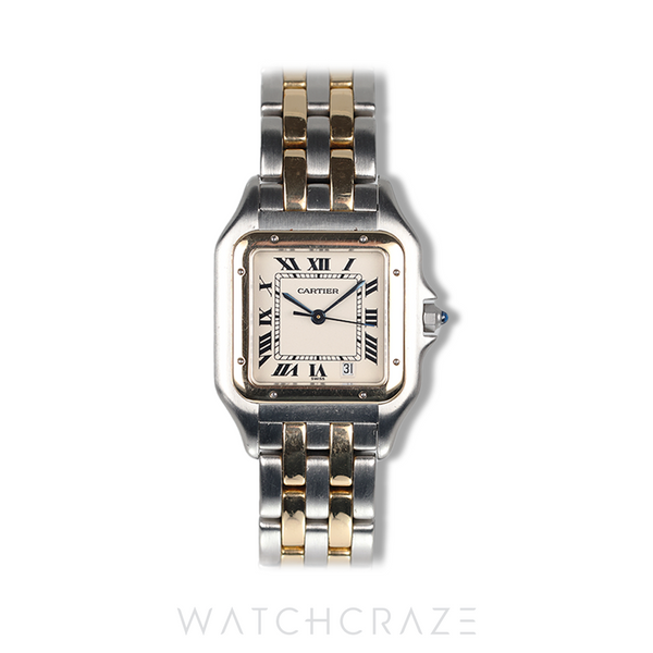 CARTIER PANTHERE TWO TONE YELLOW GOLD AND STEEL WHITE ROMAN DIAL 29MM 183949