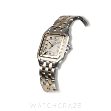 CARTIER PANTHERE TWO TONE YELLOW GOLD AND STEEL WHITE ROMAN DIAL 29MM 183949