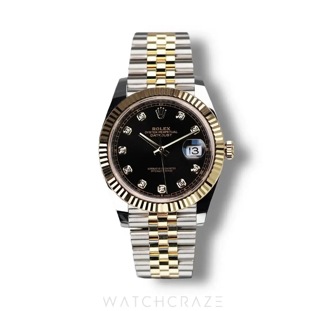 2024 ROLEX DATEJUST TWO TONE YELLOW GOLD AND STEEL BLACK DIAL DIAMOND MARKERS 36MM 126233