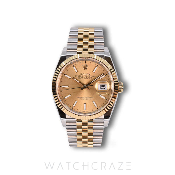 2024 ROLEX DATEJUST TWO TONE YG/S CHAMPAGNE DIAL 36MM 126233