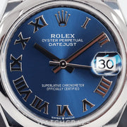 2024 ROLEX DATE-JUST STEEL BLUE DIAL ROMAN NUMERALS 31MM 278240