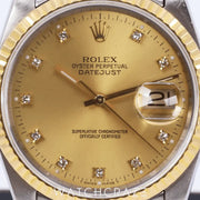 1988 ROLEX DATE-JUST 36 TWO TONE CHAMPAGNE DIAMOND MARKERS 16233
