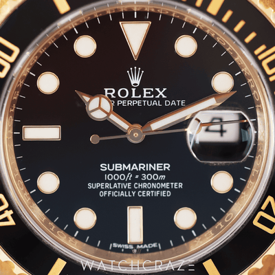 2018 ROLEX SUBMARINER BLACK DIAL YELLOW GOLD 40MM 116618LN