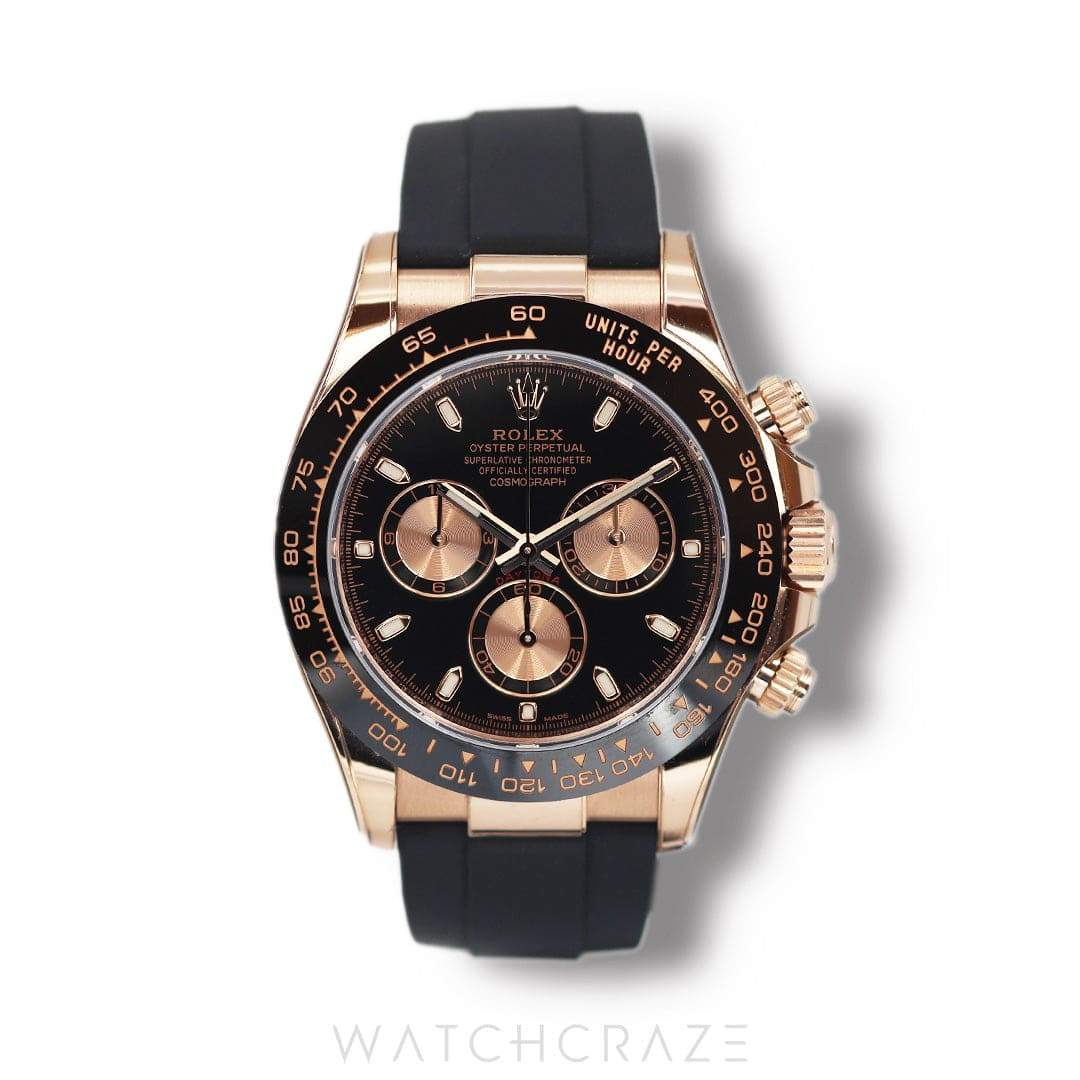 2020 ROLEX DAYTONA OYSTERFLEX ROSE GOLD BLACK DIAL 40MM 116515LN